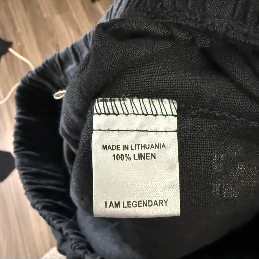 FLAX 100% Linen Wide Leg Pants Black Large - Picture 5 of 6